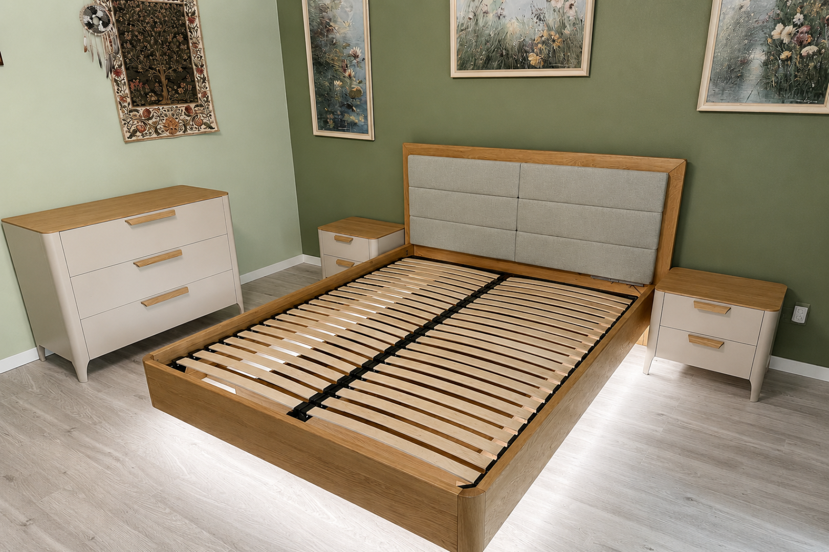 SIDNEY bed complete with bedside tables and chest of drawers